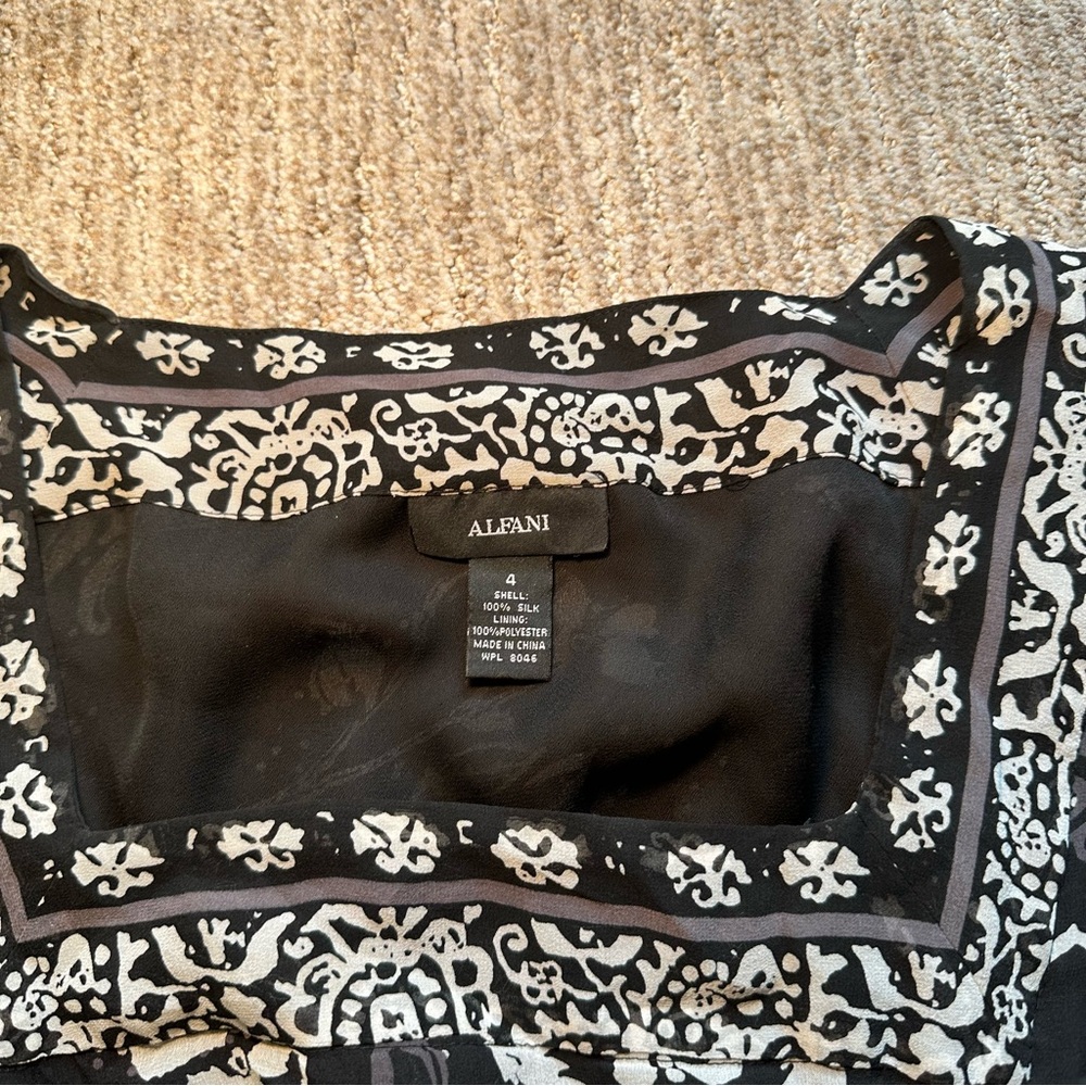 Alfani Black White Floral Silk Blouse Tie Waist Size 4 #12 - Picture 2 of 5